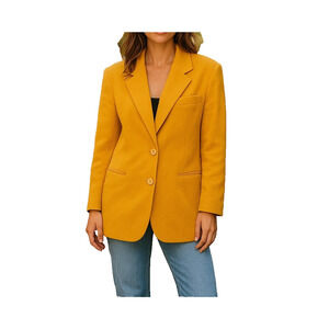 Vintage M.J. Carroll Wool Cashmere Blazer Womens Small Yellow Gold Coat Jacket